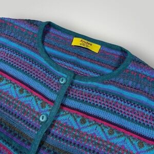 Andes Sweater Womens XL Multicolor Baby Alpaca Boho Tribal Button Cardigan Knit